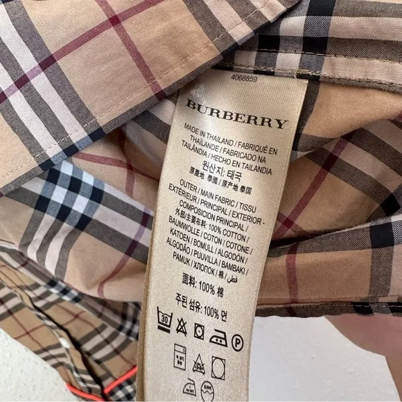 Burberry Tan Plaid Button-Up Shirt with Pink Trim Detail - Picture 7 of 13